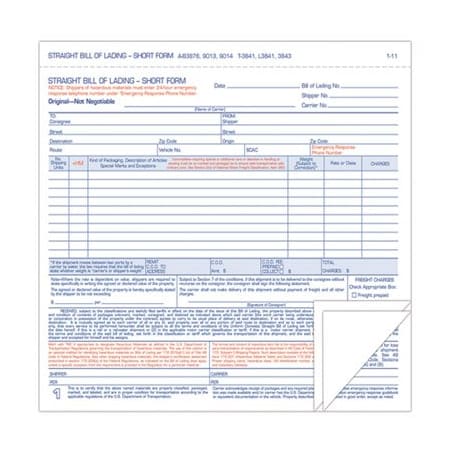 Tops Products TOPS, Hazardous Material Short Form, 7 X 8 1/2, Three-Part Carbonless, 250 Forms L3841